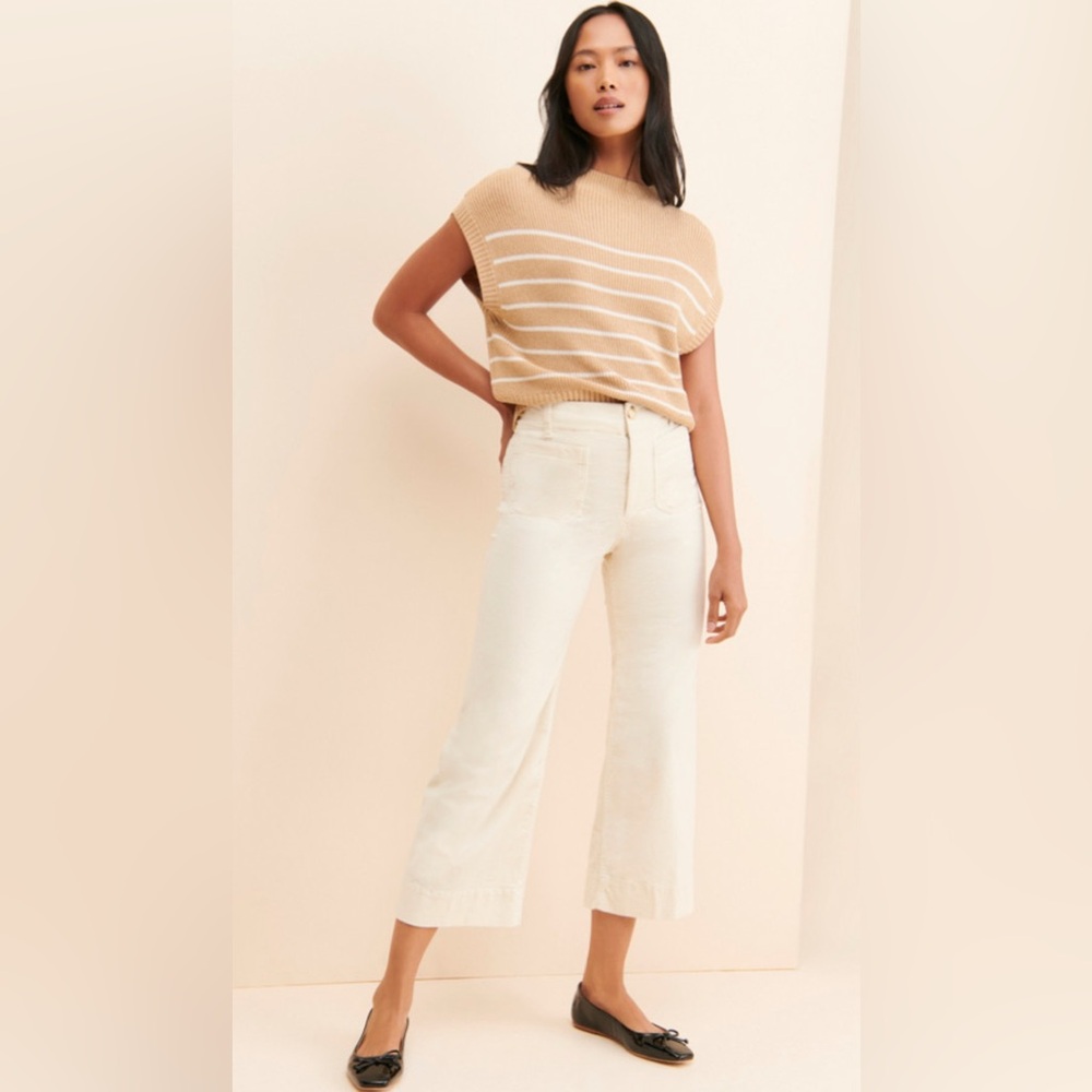 Anthropologie Maeve Colette Cream Corduroy Cropped Pants
